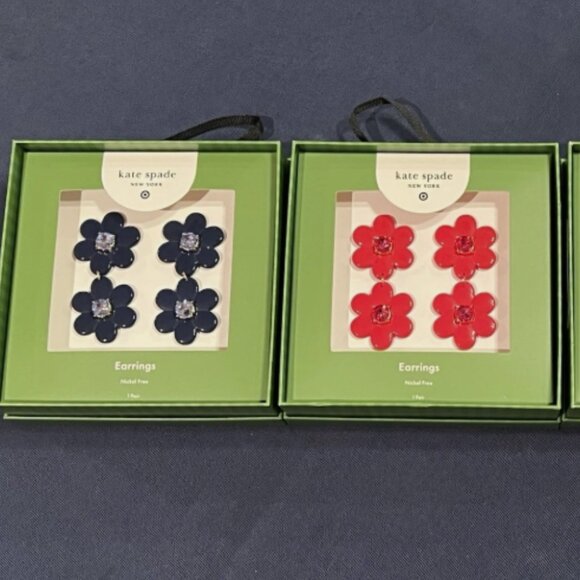Kate Spade New York X Target YOU GET 2 SETS Flower Earrings (1 box Blue & 1 Red) - Picture 1 of 10